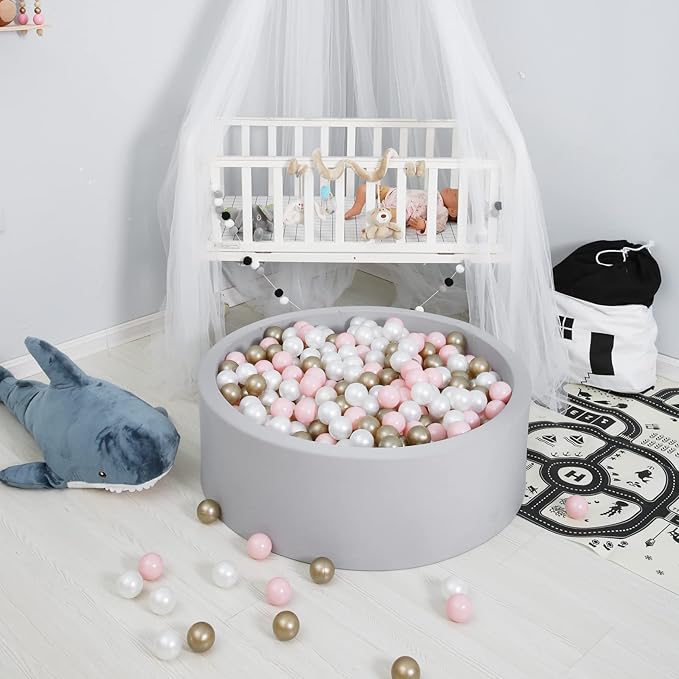 GOGOSO Plastic Balls for Baby Boys Play Pit Balls, Kid Ball Play Pit Play Yard, Baby Fance, Playpen, Playtent with Pearl Pink Brown WhiteColors,2.36inches, 100pcs
