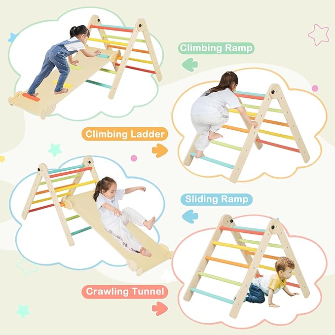 Costzon Climbing Toys for Toddlers, Foldable Montessori Wooden Arch Climber Ladder with Sliding Ramp, Play Table, Multi-Combination Methods, Kids Triangle Climber Play Gym Set for Boys Girls Present