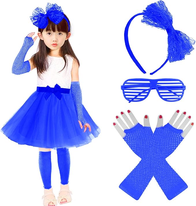 Kids 6 in 1 Costume Accessories 1970s 1980s Fancy Outfits and Dress for Cosplay Party Theme Party for Girl
