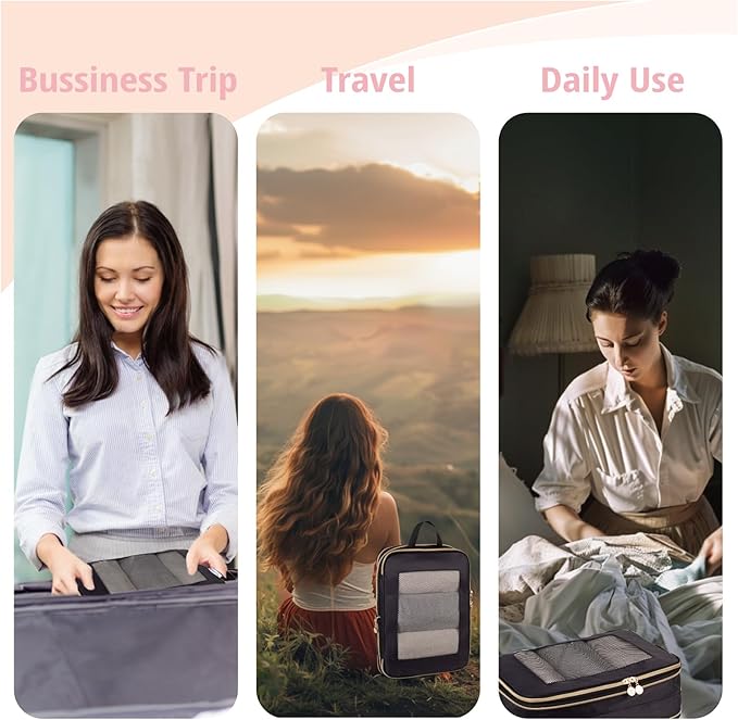 Expandable Double-Sided Compression Packing Cube，3 Set Lightweight Double Deck Organizer Bag Carry on Luggage Backpack Suitcases，Women Travel Accessories for Separate Clean and Dirty Clothes