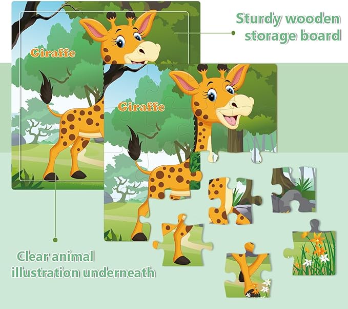 Puzzles for Kids Ages 3-5, 16 Piece Colorful Wooden Puzzles for Toddler Children Learning Educational Puzzles Toys for Boys and Girls (9 Puzzles)