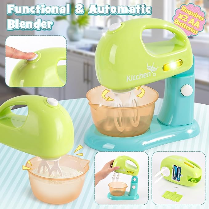 Golray 28pcs Play Kitchen Appliances Toy for Kids, Electric Mixer Toaster Blender with Light&Sound, Cutting Play Food, Pretend Kitchen Accessories, Toddler Birthday Gift Toy for Boy Girl 3 4-8 Year