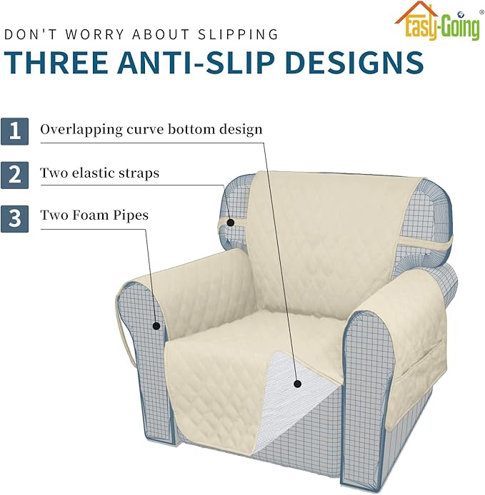 Easy-Going Sofa Slipcover Oversized Sofa Cover Waterproof Couch Cover Furniture Protector Cover Pets Covers Washable Non-Slip Fabric Pets Kids Children Dog Cat (Oversized Sofa, Ivory)