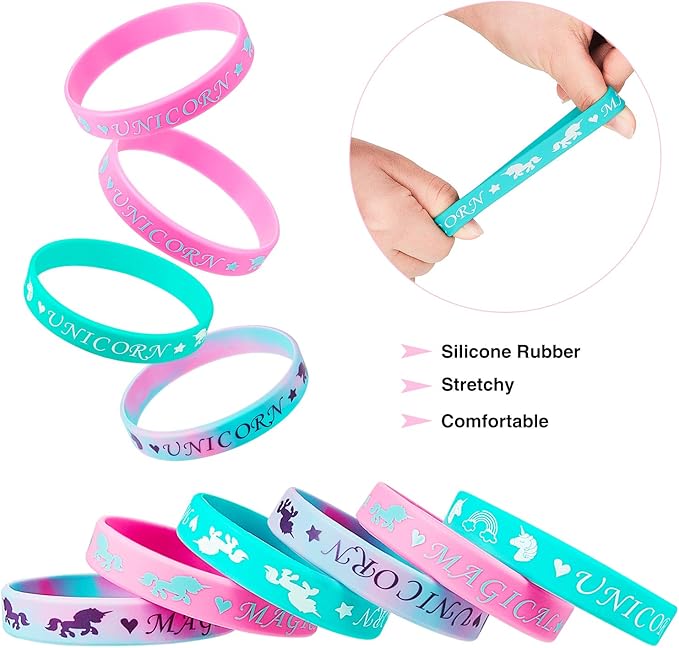 BBTO 30 Pieces Magical Unicorn Silicone Wristbands Unicorn Parties Bracelets Vibrant Unicorn Wristbands for Magic Unicorn Themed Parties