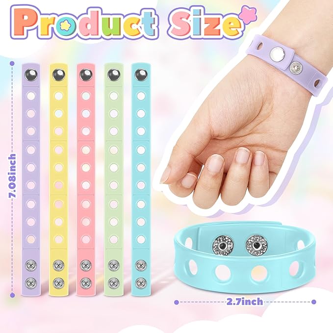 Aoriher 20 Pieces Silicone Charm Bracelets Kids Valentine's Day Silicone Wristband Gift Adjustable Rubber Bracelet with Holes for Shoe Charm First Day of School Party Favors(Macaron Color)