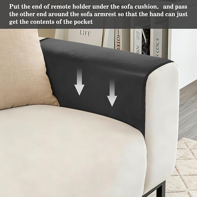 PU Leather Couch Organizer Caddy Sofa Armrest Organizer, Remote Control Holder for Recliner, Waterproof Armchair Caddy with 6 Pockets Storage for Magazine, Tablet, Phone, Remote (Black)