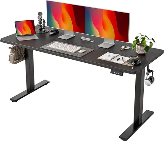 TIQLAB Standing Desk 63 x 24 inch, Electric Height Adjustable with Splice Board, Sit Stand Desk, for Home Office, Black