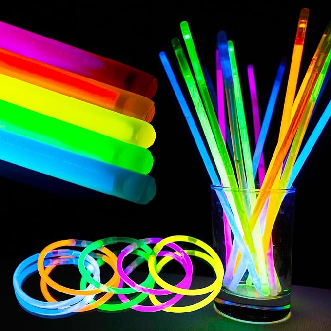Glow Sticks 200 Bulk Pack - 100 Pcs Per Pack - 12 Hour Glow Stick - 8" Necklace Bracelet and Glasses Party Favors - Thanksgiving and Christmas Party - Outdoor Concerts - Festivals - Nighttime Sport