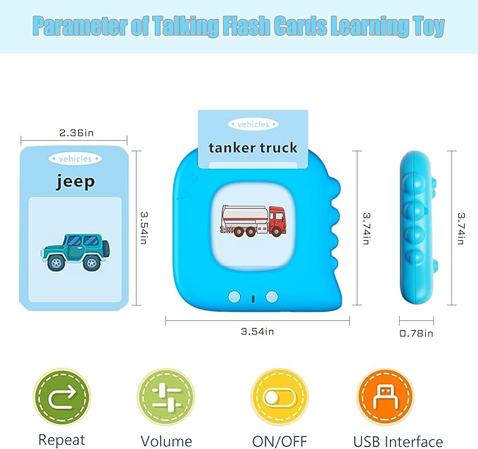 Talking Flash Cards, Pocket Speech for Toddlers 3-7 Year Old, Audible Double-Side Pocket Vocabulary Cards with 224 Sight Words, Kid Learning Education Toys, Sensory Toys for Autistic Children