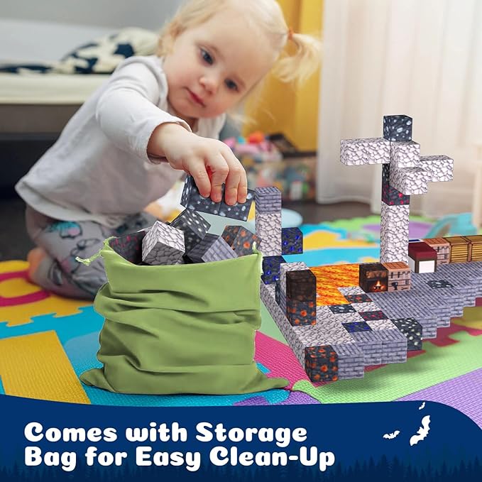 Magnetic Blocks - 128PCS Cavern Exploration - 1" Creative Magnetic Building Cubes Gift Set for Kids Ages 4-8