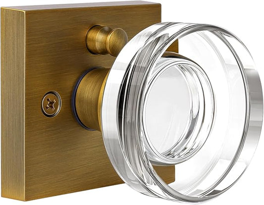 coolnews Crystal Door Knobs Antique Brass Door Knob Interior Privacy Door Knobs with Lock, Glass Door Knob Vintage Door Handle for Bedroom and Bathroom