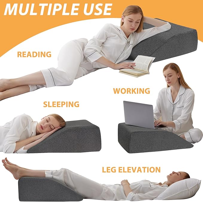 Bedluxe Leg Elevation Pillows, Leg Pillows for Sleeping, Cooling Gel Memory Foam Top, Wedge Pillow for Legs, Leg Wedges for Circulation, Swelling, After Surgery - Removable Cover (10 Inch, Black)