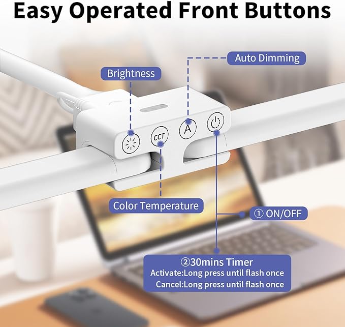 EppieBasic Led Desk Lamp,24W 31.5IN Architect Double Head Desk Lamps for Home Office,Dimmable & 6 Color Modes Extra Bright Modern Table lamp with Base,Overhead Computer Lighting for Workbench Monitor