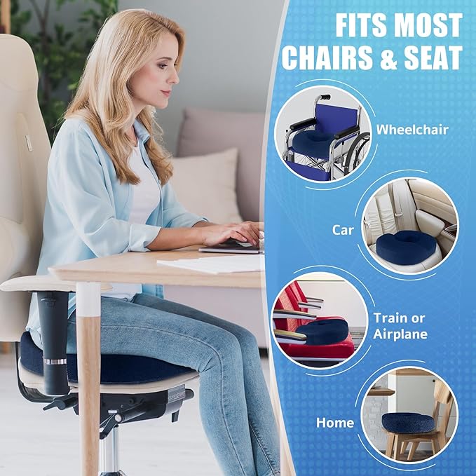 BlissTrends Donut Pillow Seat Cushion, Donut Chair Cushions for Postpartum Pregnancy & Hemorrhoids, Tailbone Pain Relief Cushion, Memory Foam Lifting Cushions for Office & home Chairs (Blue, XX-Large)