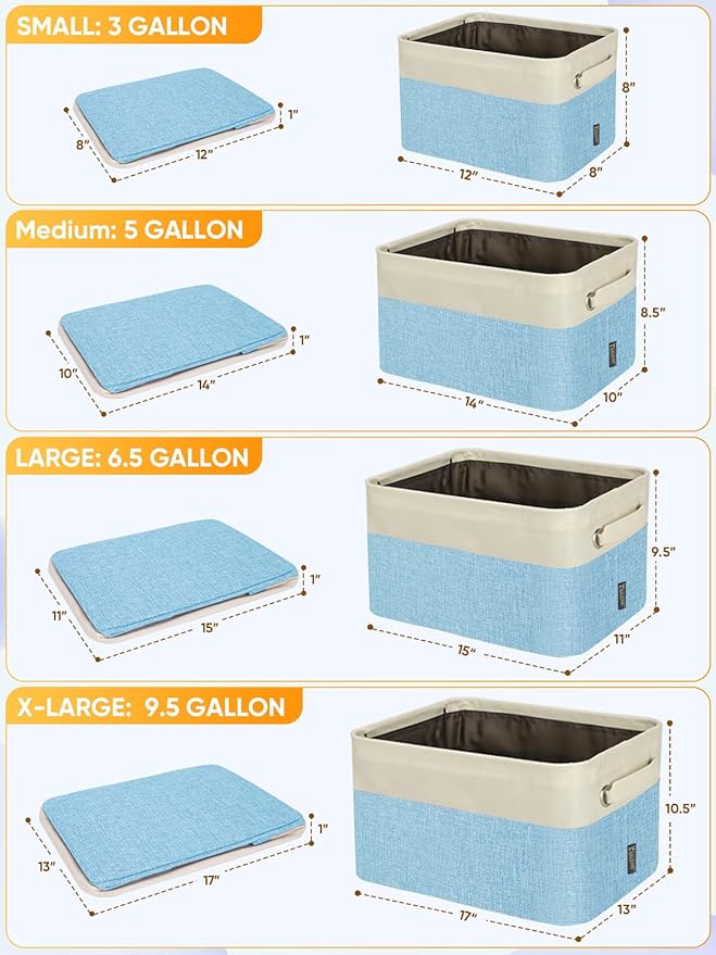 BALEINE 3 Pack Fabric Storage Bins for Shelves, Linen Storage Baskets for Organizing, Decorative Closet Bins for Clothes, Home (Skyblue, 14''x10''x8.5'')