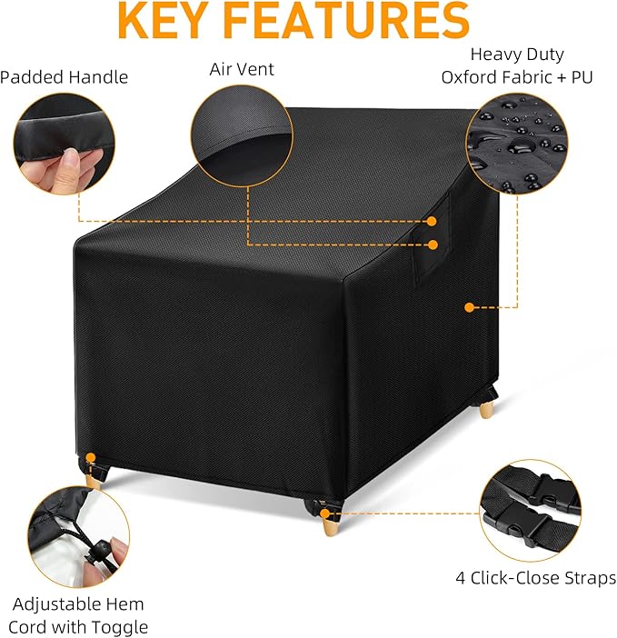 WLEAFJ Outdoor Chair Covers Waterproof, Black Lawn Patio Furniture Covers, Heavy Duty Wicker Garden Sofa Chair Cover, 2 Pack - 37" W x 40" D x 30" H