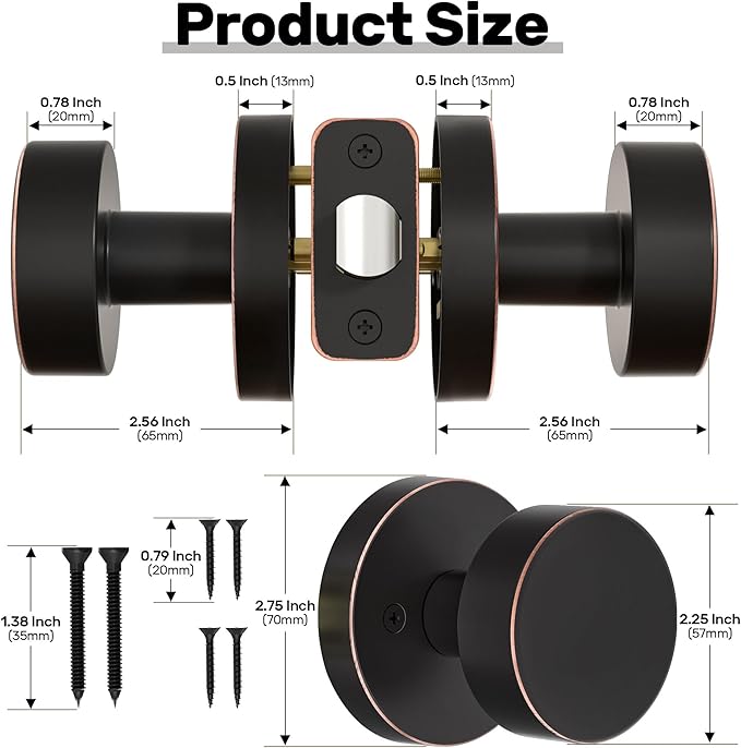 Antique Bronze Passage Door Knobs Interior, Vintage Round Door Handles for Closet and Hallway Doors, Non-Locking Passage Door knob in Oil Rubbed Bronze Finish