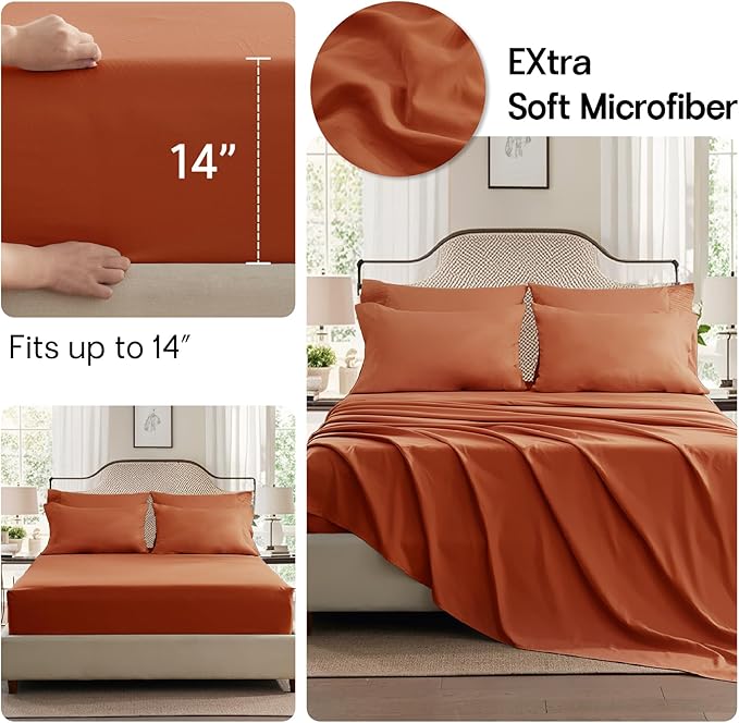 Anluoer Burnt Orange Full Comforter Set 7 Pieces, Bed in a Bag with Sheets, All Season Bedding Sets with 1 Comforter, 2 Pillow Shams, 2 Pillowcases, 1 Flat Sheet, 1 Fitted Sheet