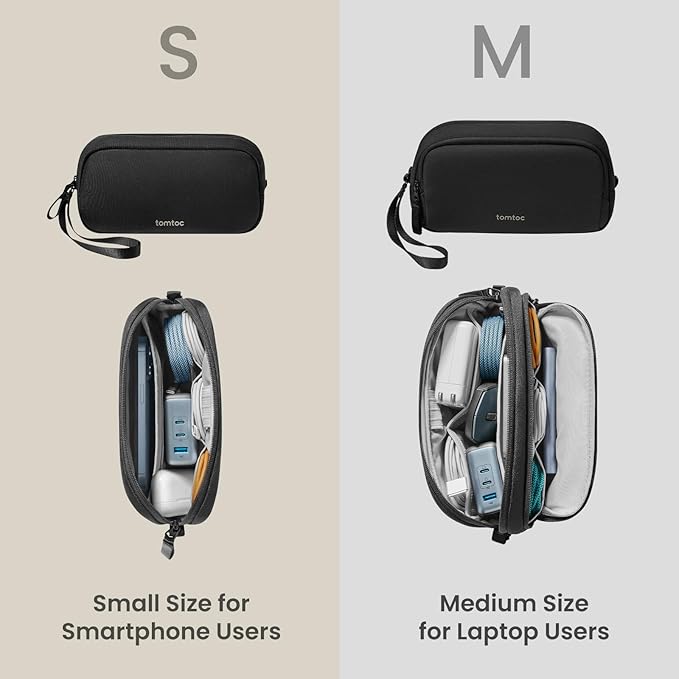 tomtoc Electronic Organizer Travel Case, Water Resistant Dual Compartment Tech Pouch Cable Organization Storage Bag for Charger, Cord, Phone, Hard Drive, Power Bank, Accessories Travel Essentials