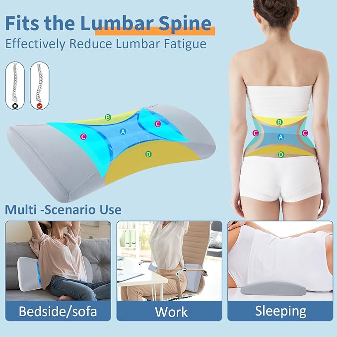 Cooling Lumbar Support Pillow for Bed Relief Lower Back Pain: Memory Foam Back Pillow for Sleeping - Gel Waist Wedge Pillow Side&Back and Stomach Sleepers - Lumbar Pillow for Office Chair/Couch/Car