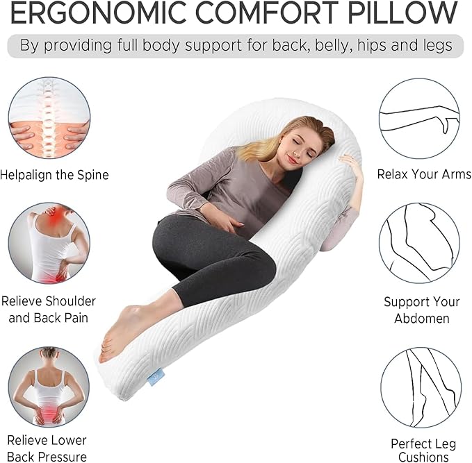 Body Pillow for Adults - Soft Long Bed Pillows Insert for Sleeping - Shredded Memory Foam & Removable Washable Cover - Swan Shaped Side Sleeper Pregnancy Pillow 49 Inch (White Tencel)