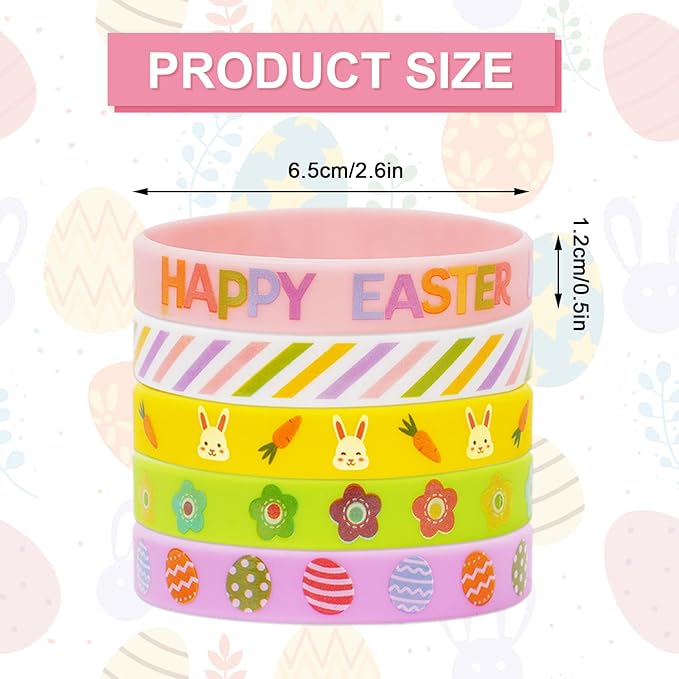 AnyDesign 35Pcs Easter Silicone Bracelets Easter Bunny Rabbit Egg Flower Carrot Rubber Wristband Pastel Spring Holiday Bracelet for Party Favor Supplies Goodie Bag Fillers