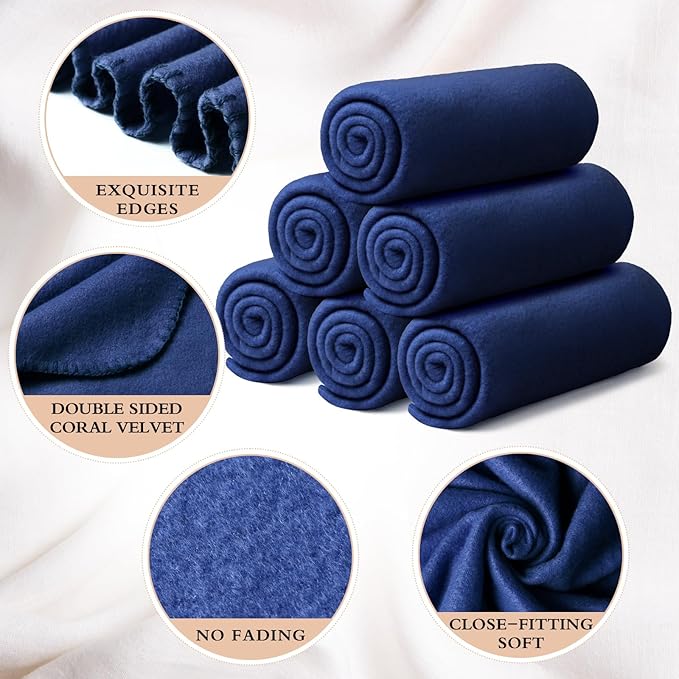 Buryeah 10 Pcs Fleece Blanket Bulk Soft Warm Fleece Blankets Cozy Lightweight Throw Blankets Plush Pet Throw Blanket for Home Bed Sofa Office Wedding Gifts Travel(50" X 60",Blue)