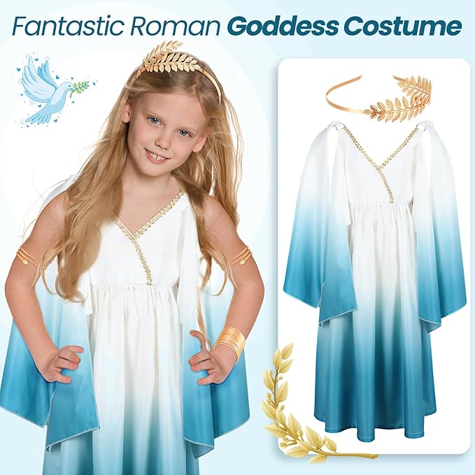 Foaincore 5 Pack Halloween Costumes Accessories Set Greek Goddess Costume Girls Kids Ancient Roman Dress Mental Snake Armband