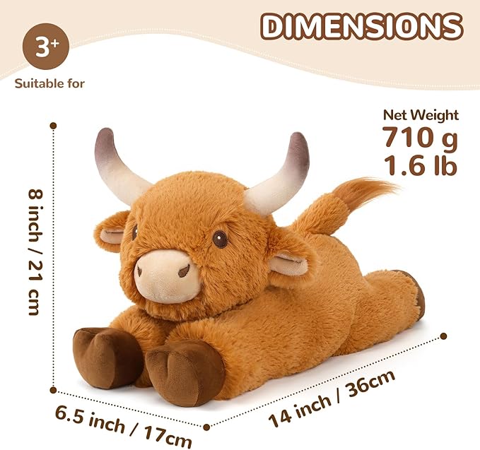 Cuckool Bull Stuffed Animals, Microwavable Stuffed Animals Adorable Fluffy Bull Plush for Warmth & Comfort, Heatable Coolable Lavender Scent Toys, Cute Soft Plushies Gift for Kids Boys Girls & Adults