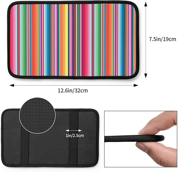 DORKEIXIA Mexican Blanket Serape Stripe Pattern Colorful Auto Center Console Armrest Pad Universal Car Center Console Cover Seat Box Cover for Sedan, Van, SUV, Truck Car Accessorie