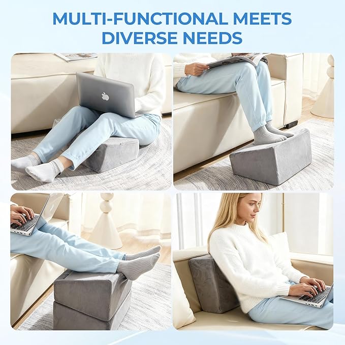 3-Level Adjustable Foot Rest for Under Desk at Work, Ergonomic High-Density Foam Footstool with Crystal Velvet Washable Cover for Office/Home/Game (Gray, 17x11.2x17 Inch)
