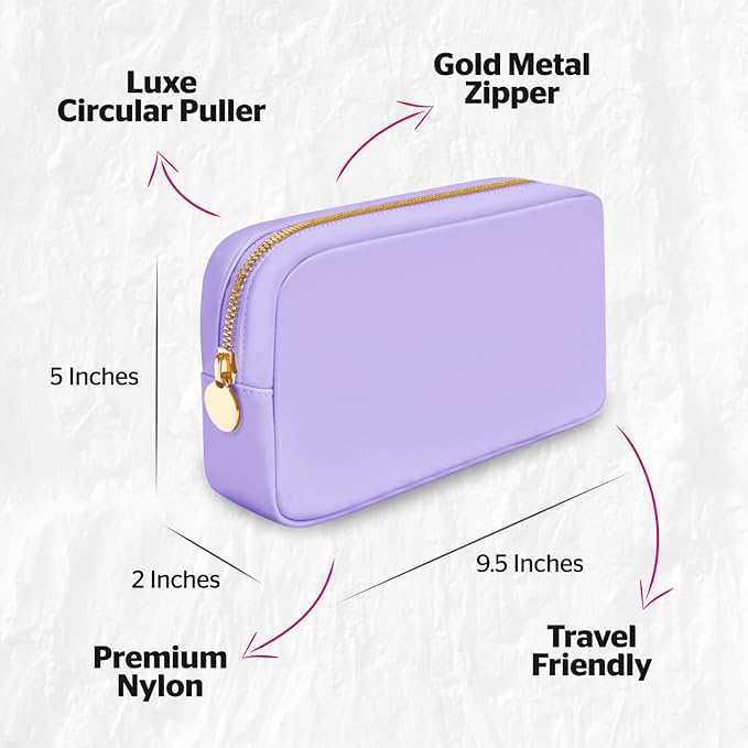 DANCOUR Nylon Makeup Bags for Women Large Preppy Travel Toiletry Pouch Cosmetic Bag Makeup Organizer