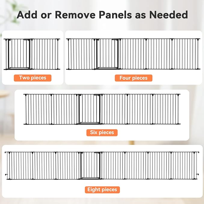 COMOMY 198" Baby Gate Extra Wide, Dog Gate Pet Gate for House Stairs Doorways Fireplace, 3 in 1 Play Yard Child Safety Gate, Auto Close, Hardware Mounted (30" Tall, Black)