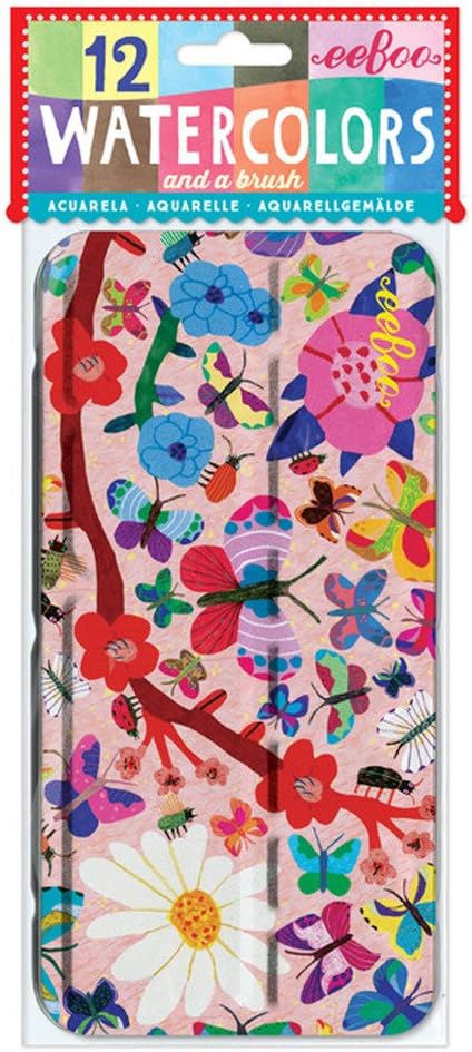 eeBoo: Butterflies Watercolor Paint Set, Easy to Close, Portable Tin Set, 12, Perfect for Watercolor Painting, Paint Brush Included
