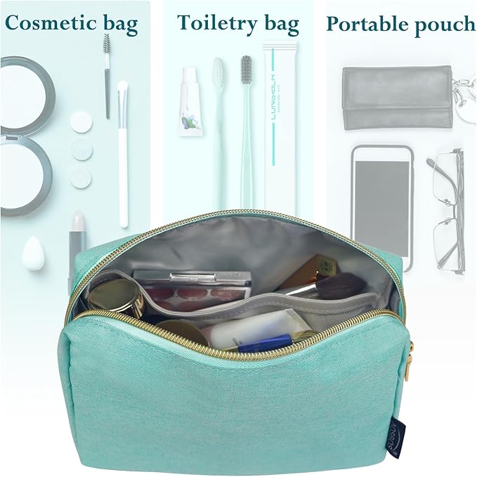 Aosbos Small Makeup Bag Travel Size Cosmetic Bags for Women Small Zipper Pouch with Inner Compartments | Idea for Purse Organizer (Green)