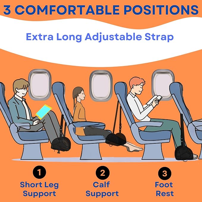 Caredgitz Airplane Foot Hammock 2-Pack, Leg Hammock for Airplane Travel with Rigid Base, Foot Sling for Plane Traveling with Memory Foam, Feet Rest for Long Flight, Travel Leg Rest, Footrest for Kids