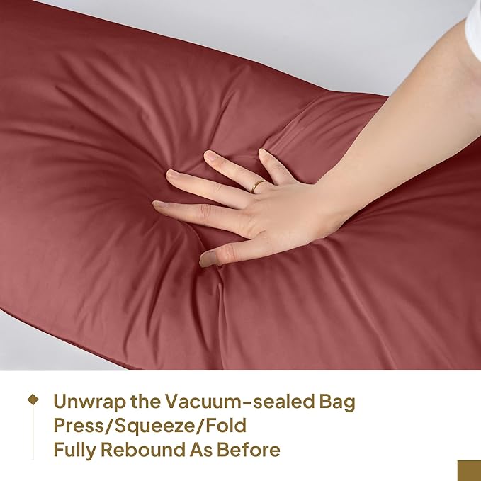 Goose Down Body Pillows for Adults, Large Body Pillow for Side Sleeper, Hugging Feather Body Pillow Insert, Cooling Full Length Long Pillow for Bed with 100% Organic Cotton Shell, (Burgundy 20"x60")