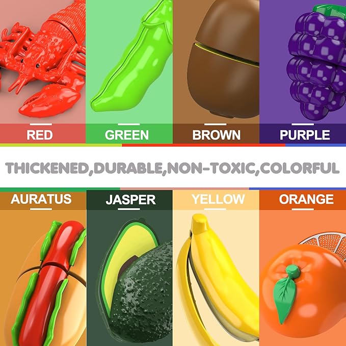 94 Pcs Cutting Play Food Set for Kid Kitchen (45 Items), Pretend Play Food with Shopping Basket, Fake Food Accessories with Fruit Vegetable Toy for Toddler, Educational Gift for Little Girl Birthday