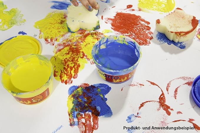 GIOTTO be-bè Finger Paint Set, Box of 4 x 150ml in Assorted Colours (Yellow, Green, Red, and Blue), Super-Washable, Ideal for Children