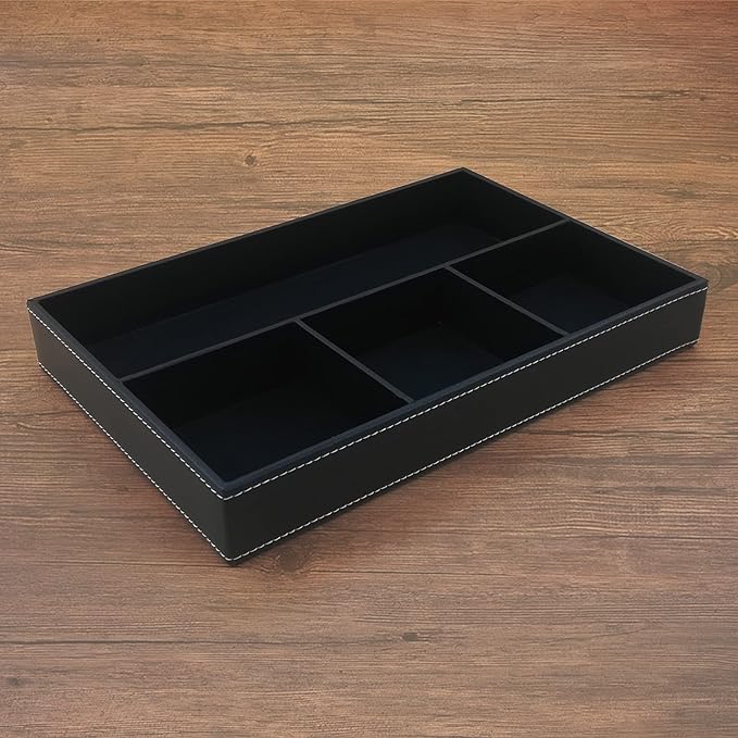 Desktop Glove Box, Nightstand or Dresser Organizer, Valet Tray, Entry Table Organizer, Dresser Storage Box,PU Leather Drawer Storage Decorative Trays.