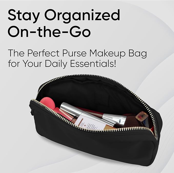 DANCOUR Nylon Makeup Bags for Women Large Preppy Travel Toiletry Pouch Cosmetic Bag Makeup Organizer