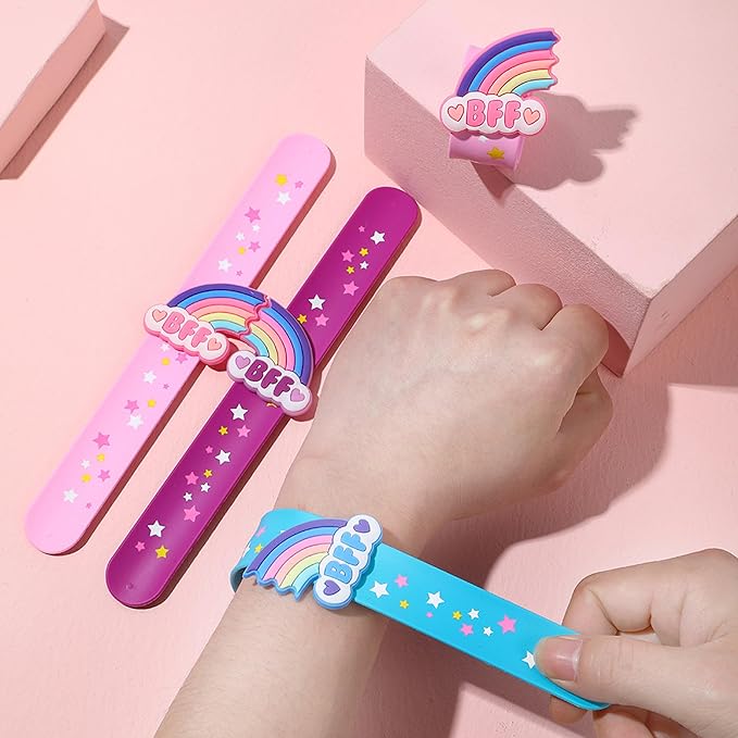 Friend Style Theme Slap Bracelets Party Favors-Cute Unicorn Rainbow Silicone Wristbands (6pack) for Boys & Girls Birthday Party Supplies