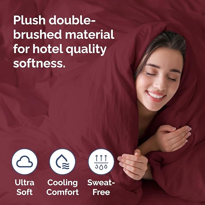 CGK Unlimited Duvet Cover Full Size Set - Extra Soft Full Size Duvet Cover 80 x 90 with 2 Pillow Shams - Hotel Quality and Fade Free w/Zipper Closures & Ties - Bedding and Bed Linens Set (Burgundy)