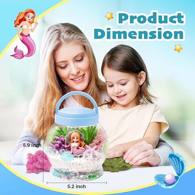 Kids Terrarium Kit, Light-Up Mermaid Toys for Girls 4-6, DIY Arts & Crafts Kits for Kids with Remote Control, Preschool Learning & Educational Science Kits, Gift Ideas for Birthday Christmas