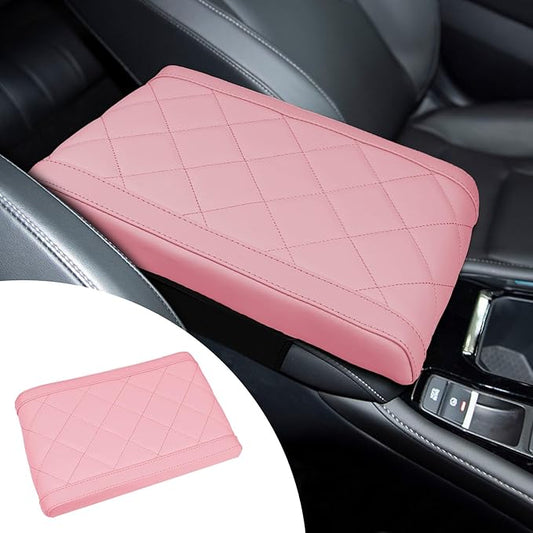 Hovom Car Center Console Armrest Pillow, 12.6"×7.87"×1.97" Leather Arm Rest Cover for Cars, Soft Comfortable Auto Armrest Cushion Pad, Vehicle Middle Console Cover, Car Accessories (Pink)