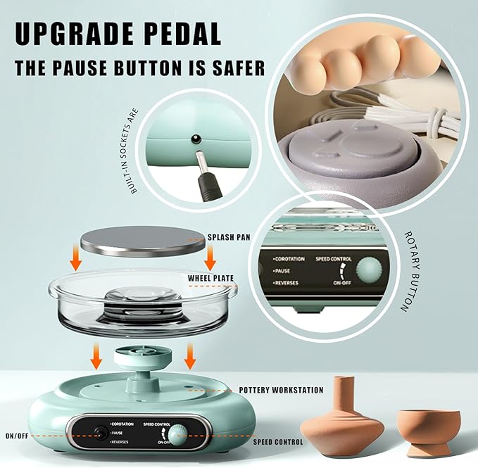 BIYQFCR Mini Pottery Wheel - 4.7Inch Rotating Electric Pottery Wheel, Pottery Wheel for Adults,Comes with 8Plastic Tools and 6Clay Sets,Suitable for Kids,Teenagers and Adults Beginners Craft Clay Kit