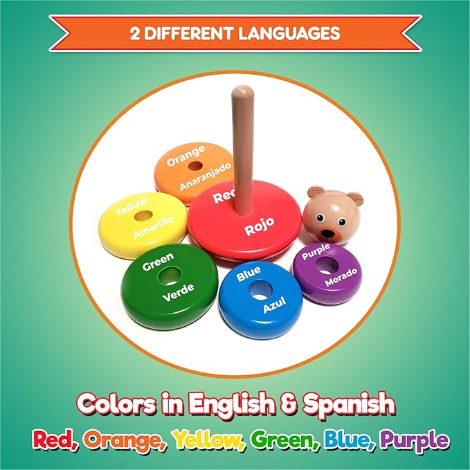 Baby Toys Wooden Stacking Rings - Bilingual Educational Toys for 2 Year Old | Learn Rainbow Colors in English & Spanish | Wood Building Blocks with Toddler Games Learning Activities Ebook