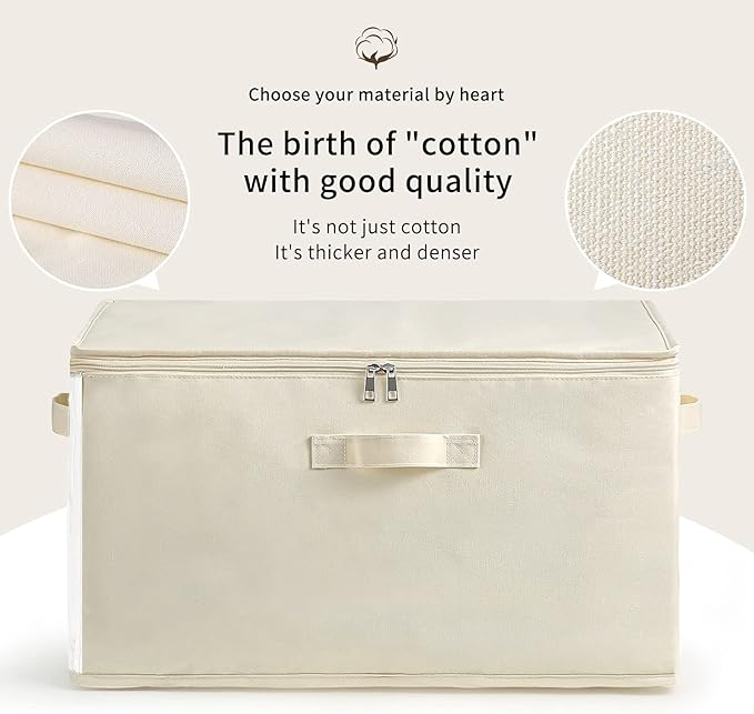 3-Pack Large Canvas Comforter Storage Bags for Clothes Sweater Clothes Organizer with Dual Zipper Three Carrying Handles for Blanket Closet Storage Container