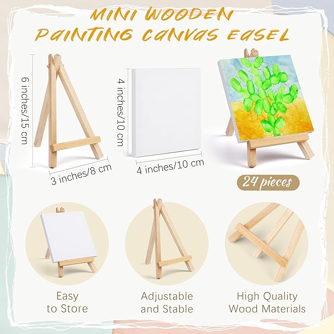 Aodaer 96 Pieces Mini Watercolor Paint Set Include 12 Colors 4 x 4 Inch Watercolor Paints, Wooden Canvas Easels, Canvas Tote Bags, Aprons, Back to School Art Beginner Supplies for Painting