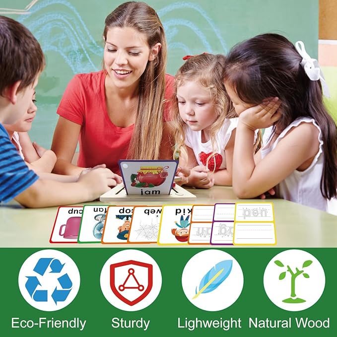 Wooden CVC Word Spelling Games, Matching Letter Games Phonics Board Flashcards Alphabet Puzzle, Preschool Learning Activities Montessori Educational Toys Gifts for Ages 3 4 5 6 Kids Toddlers